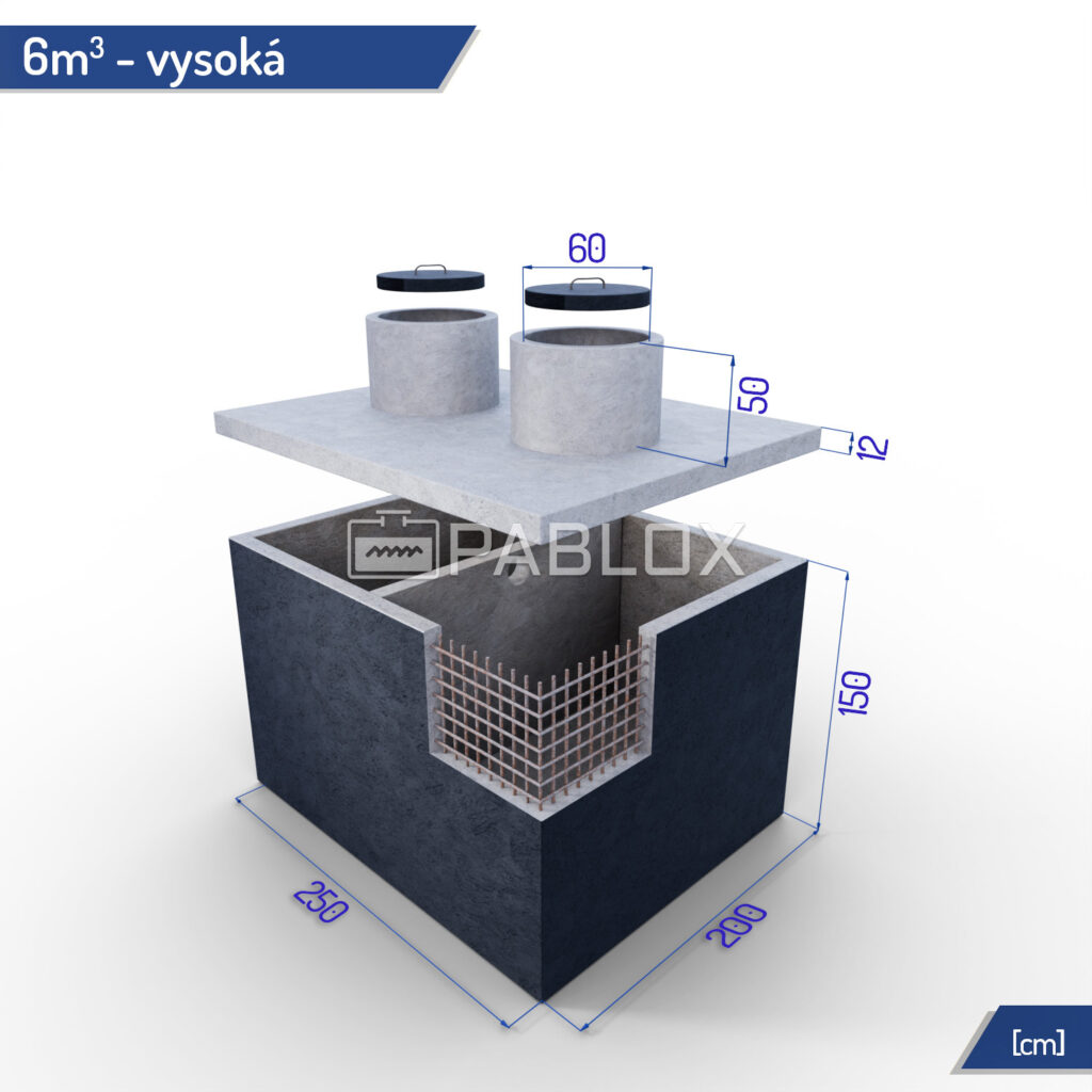 Dvoukomorová betonová žumpa 6 m³ - vysoká
