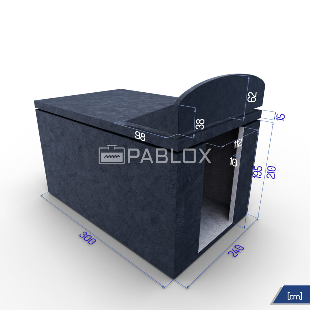 Modulární betonový sklep 300 × 240 × 215 - boční vstup s opěrnou zdí