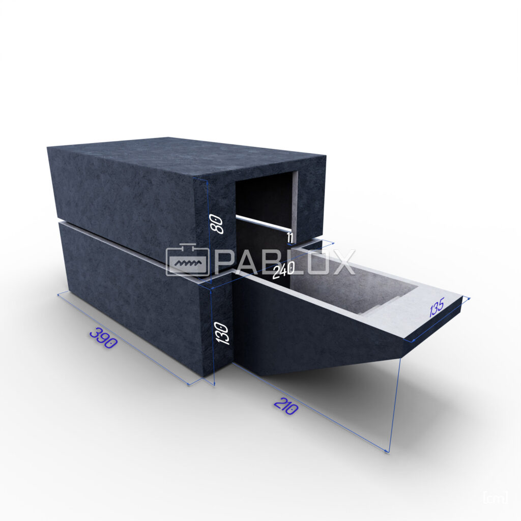 Modulární betonový sklep 390 × 240 × 230 - boční vstup s monolitickými schody