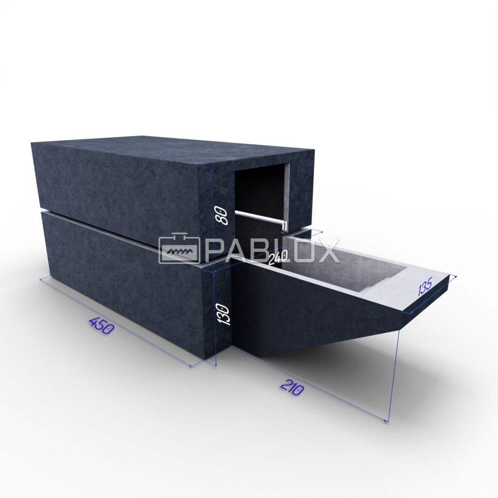 Modulární betonový sklep 450 × 240 × 250 - boční vstup s monolitickými schody