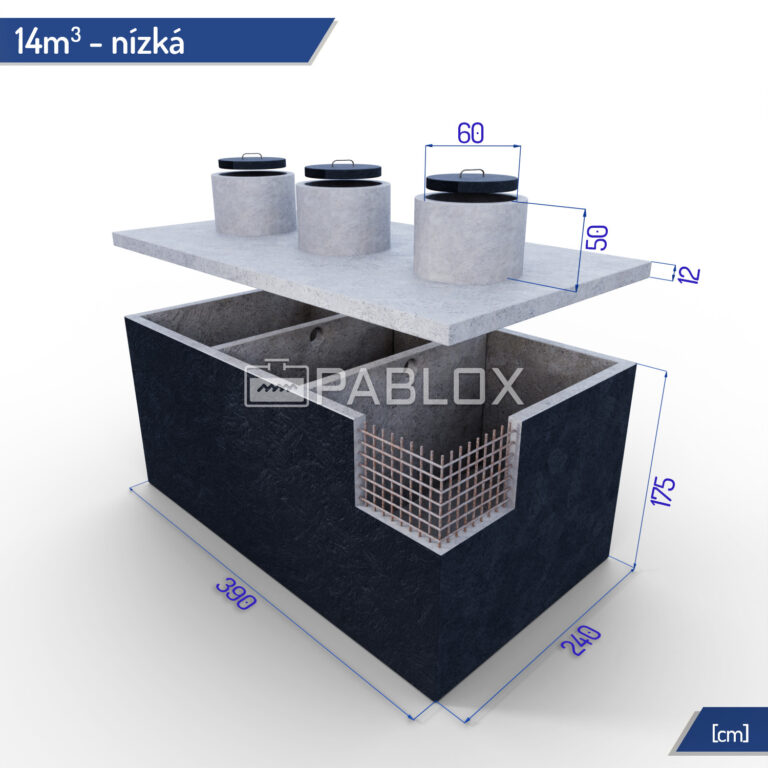 Tříkomorová betonová žumpa 14 m³ - nízká