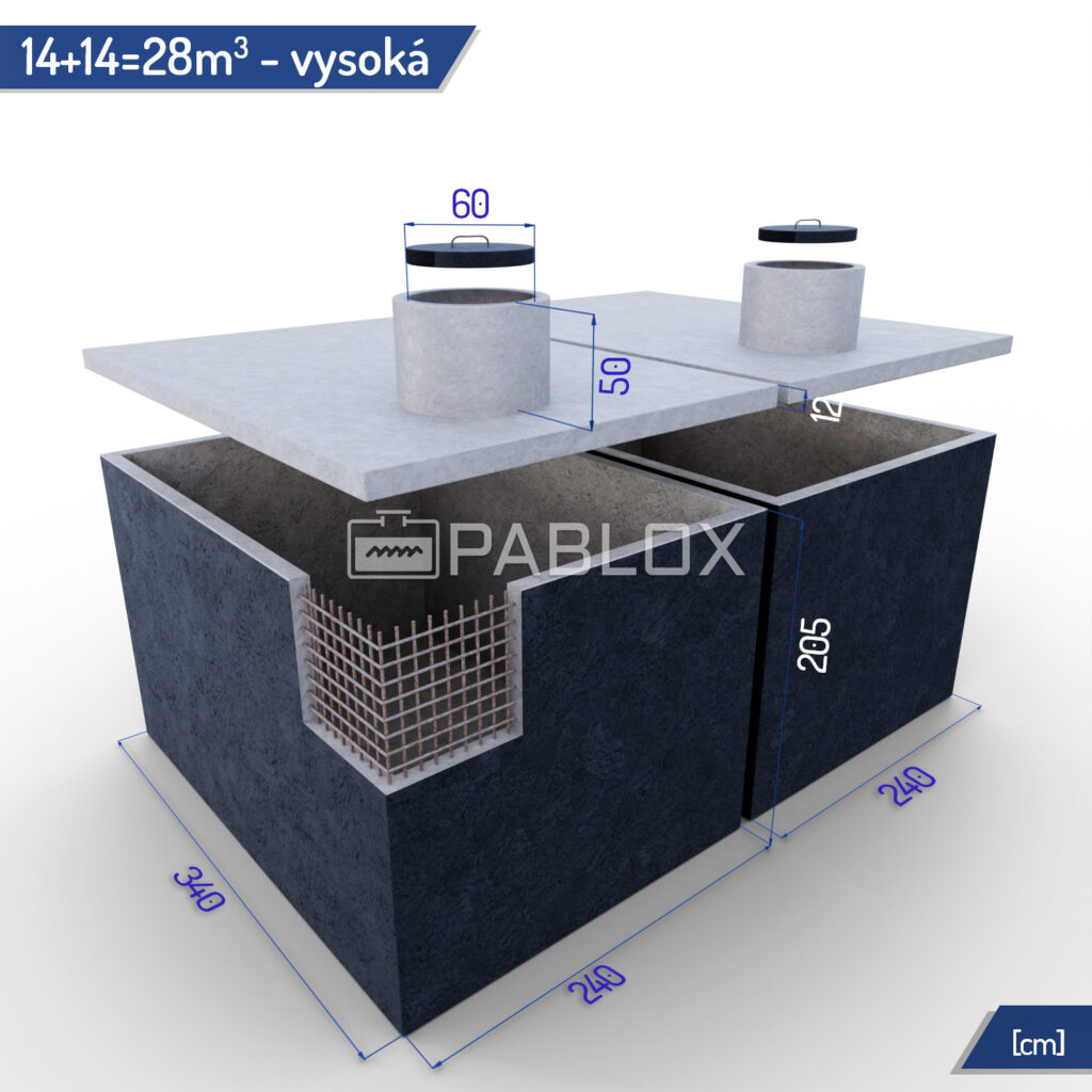 Vícekomorová betonová žumpa spojená 28 m³ - vysoká